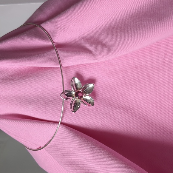 Tiffany & Co. Jewelry - TIFFANY & CO Sterling Silver Pink Tourmaline Flower Pendant Choker Necklace 2003